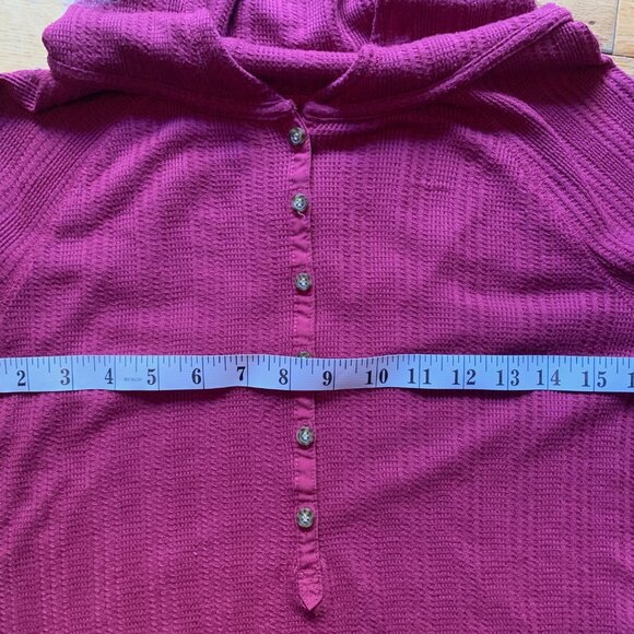 Burton Waffle Knit Hoodie Tunic Top – XS, Fuchsia Pink, Button Front - Picture 5 of 10